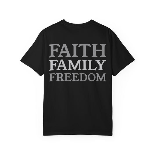 Patriotic Political T‑Shirt — “Faith Family Freedom” Graphic
